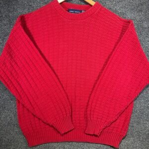John Weitz Textured Knit Sweater Mens XL Red Hand Framed Vintage USA Made 90s